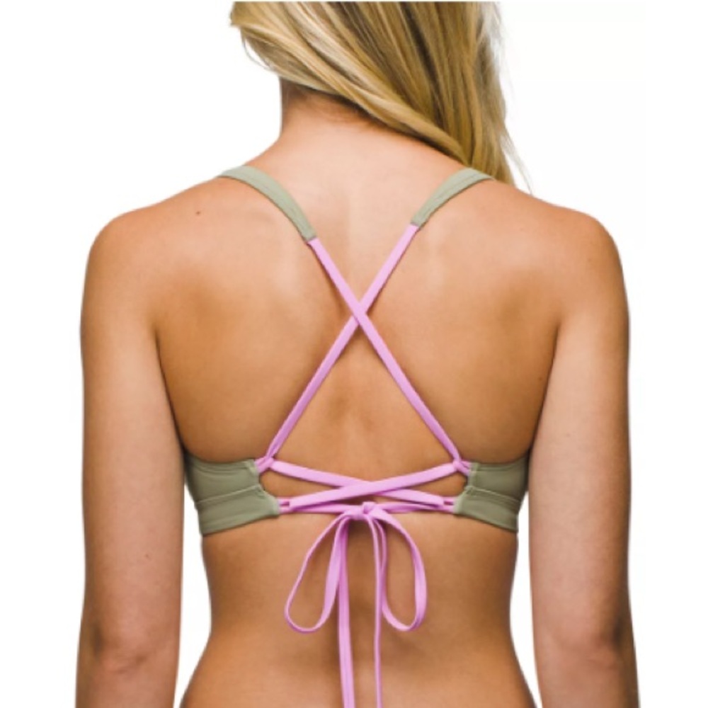 prAna Tulum Bikini Top in Green/Black/Pink – Size S - Picture 3 of 6